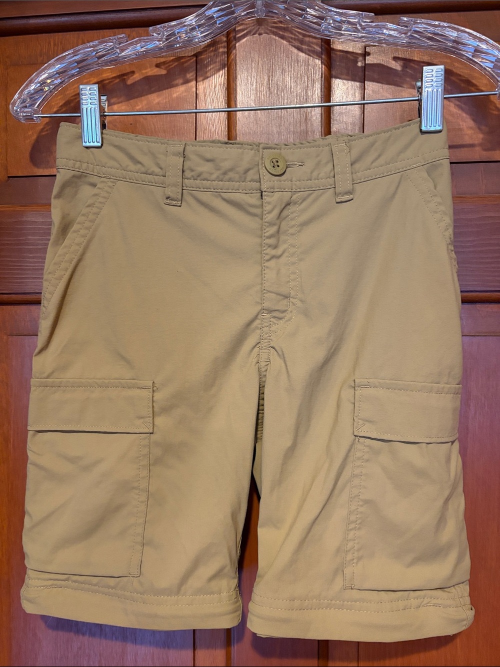 REI Kids M 10-12 Tan Convertible Cargo Pants/Shorts with Knee Zips